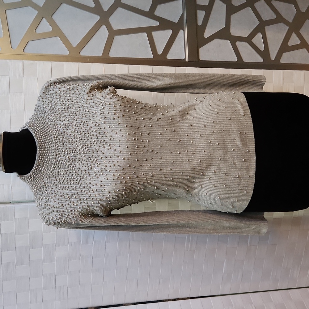 Vintage Silver Beaded Belldini Silk Sweater - Size Medium - Picture 2 of 13